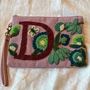 Beaded Floral Clutch in Lilac and Green with the Letter D